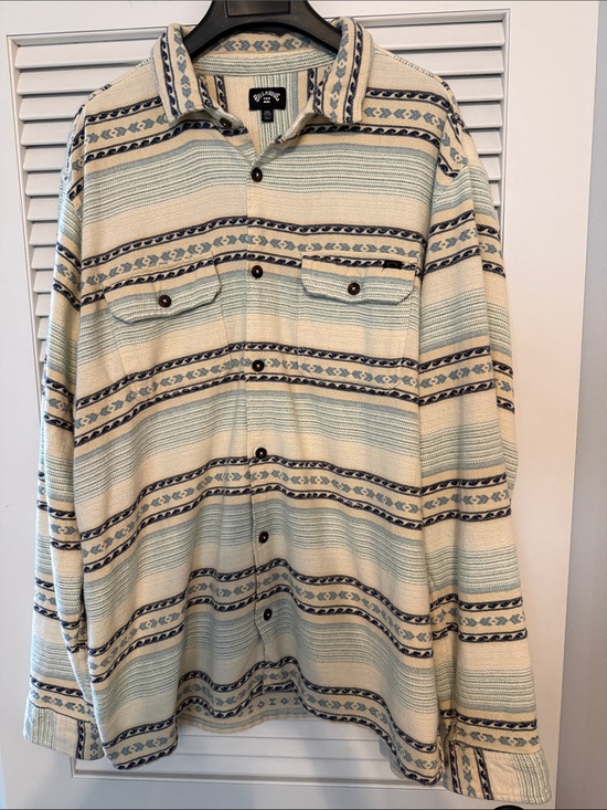 Billabong Other - Billabong Striped Button-Up Shirt in Cream and Light Blue